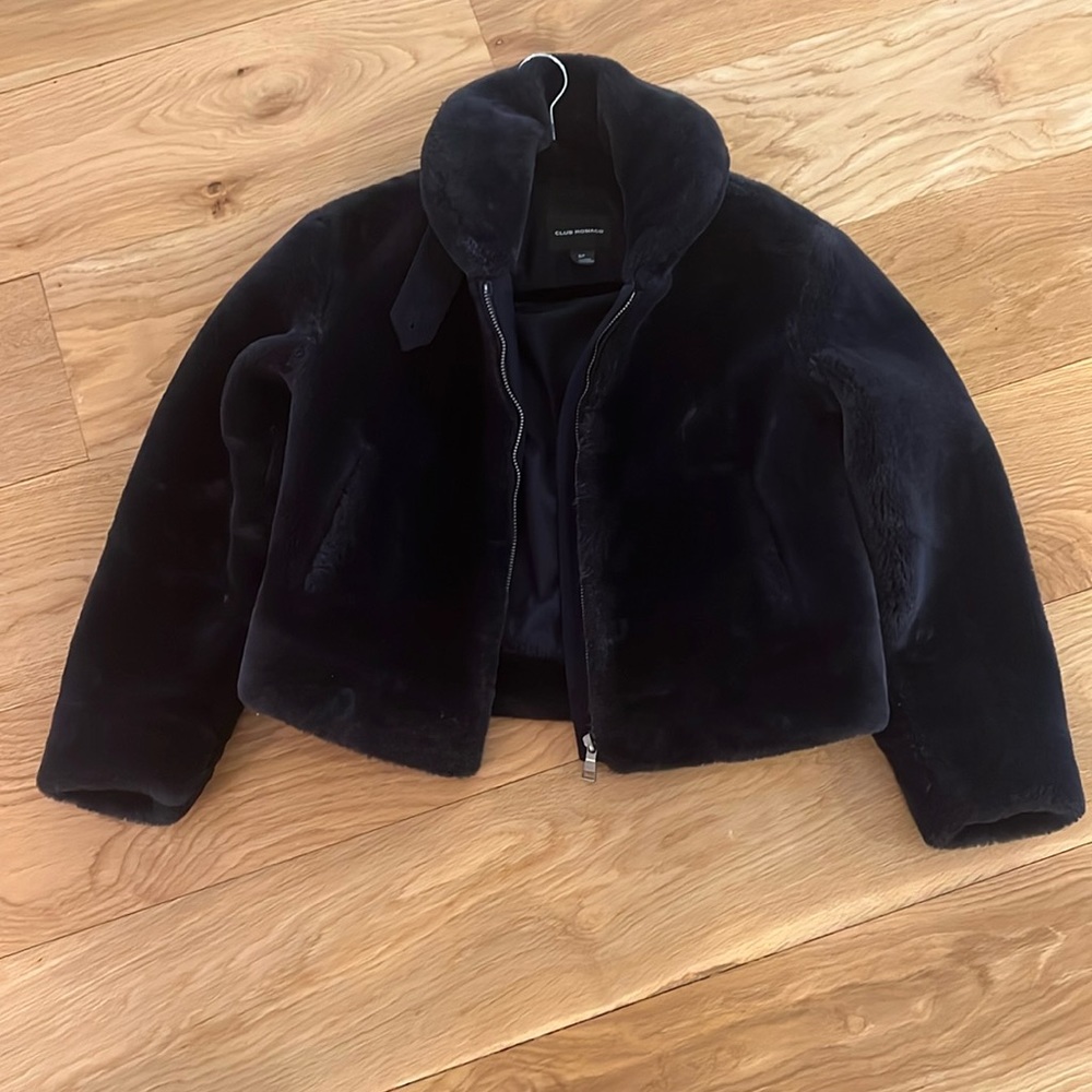 Club Monaco Faux Fur Navy Coat